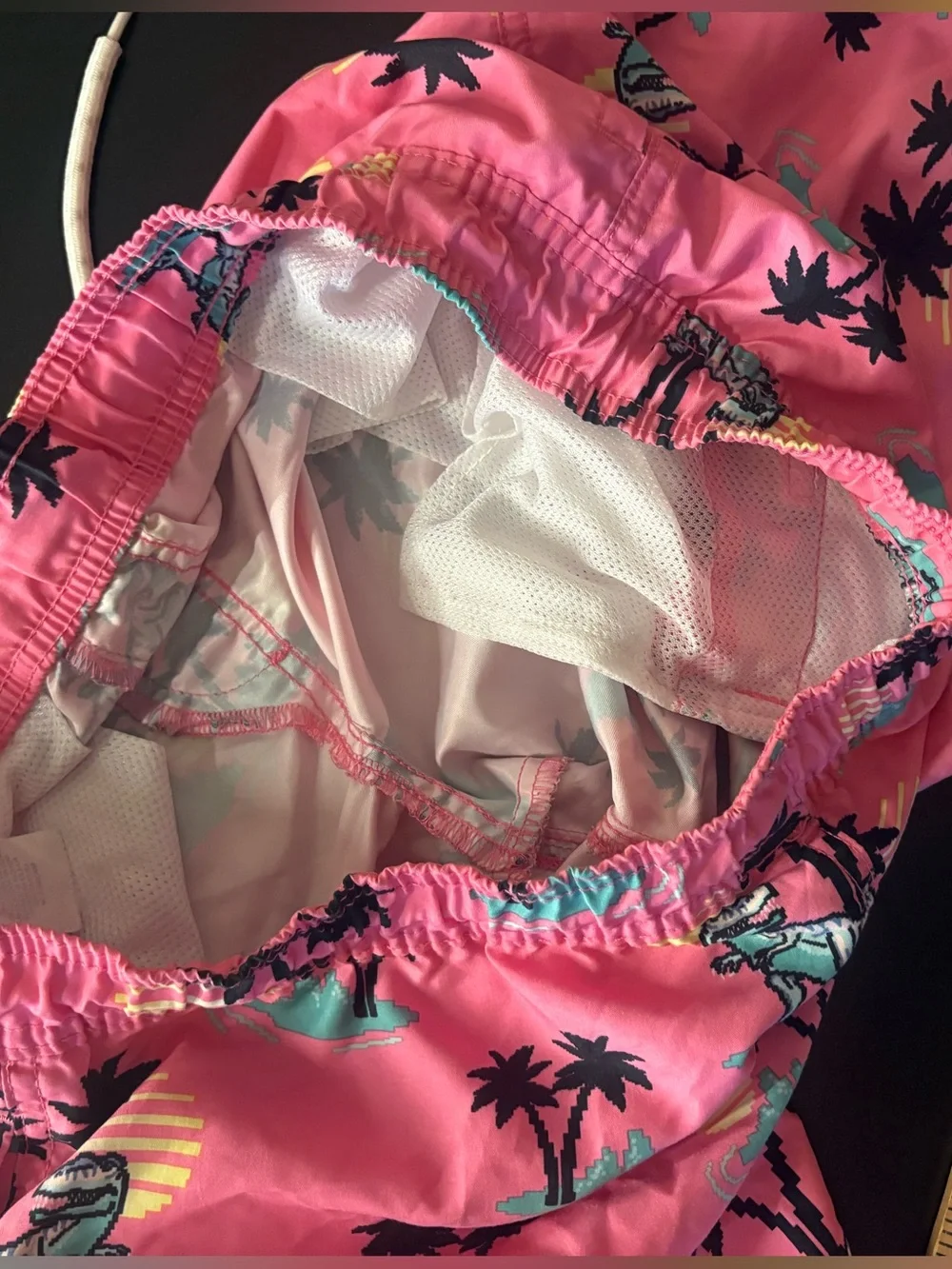 Men's Valor Pink Tropical Dino Swim Trunks 🌵M